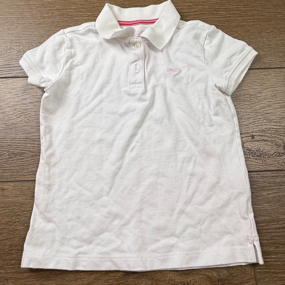 Vineyard Vines Girls Polo Shirt, White/Pink, Size XS 5-6, Short Sleeve, Preppy